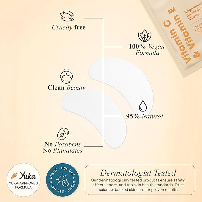 Vitamin C & Vitamin E Under Eye Patches – Dermatologist Tested, Anti Aging, Korean Skin Care – Hydrates, Firms, Reduces Look Of Fine Lines, Puffiness Reducer – Vegan, Clean – 15 Pairs