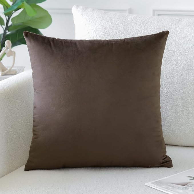 Artscope Luxury Velvet Pillow Covers Decorative Square Pillowcases Soft Solid Cushion Cases for Couch Sofa Bedroom Home Decor 16x16 Inch Chocolate Brown