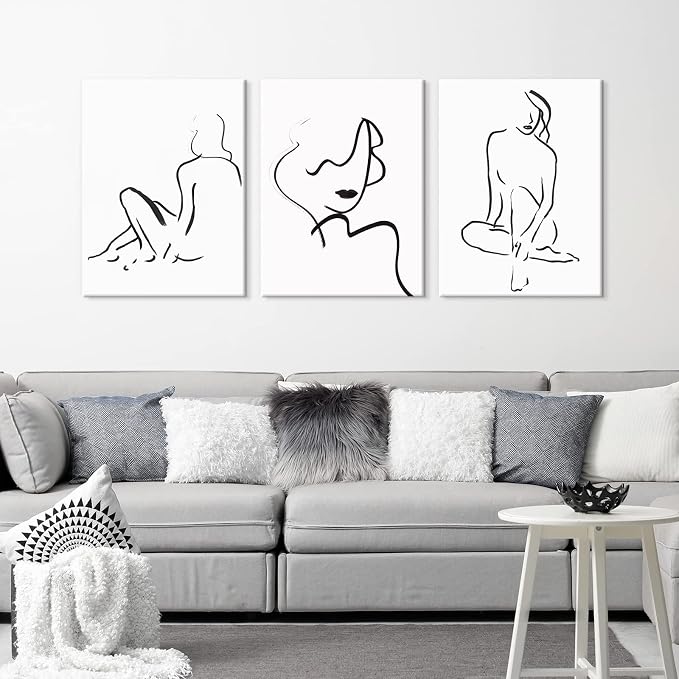 Chadow Artwork Abstract Woman Line Wall Art Black and White Wall Art Line Drawing Modern Minimalist Wall Decor Abstract Woman's Body Shape Poster Minimalist Line Artwork for Woman Bedroom Bathroom