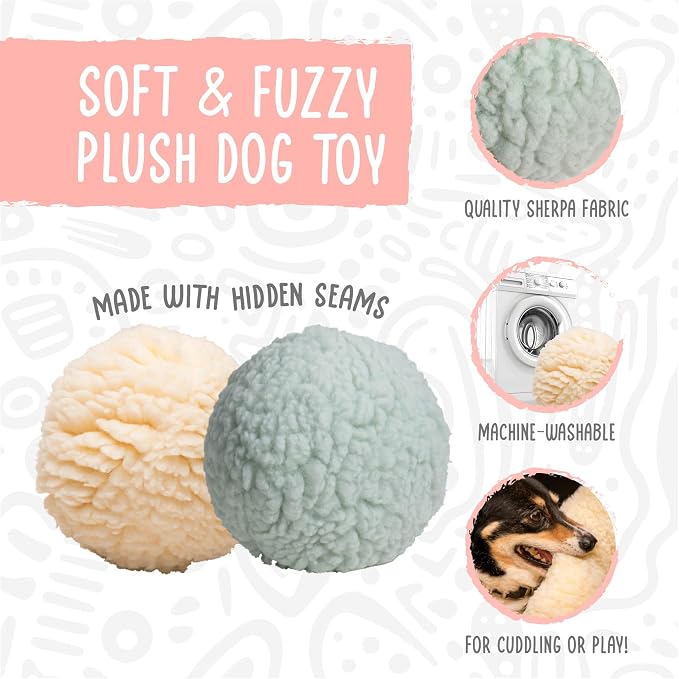 HuggleHounds Plush Ball Dog Toy - Fuzzy Round Ball Dog Toy with Soft Fleece, Durable Stuffed Plush for Small and Large Breeds - 8" HuggleFleece, Large (Pack of 3)