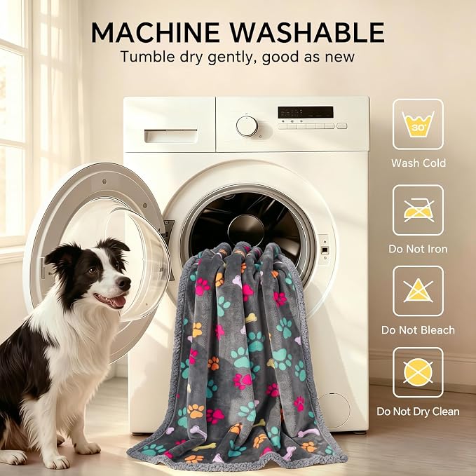 Luciphia Waterproof Dog Blanket Reversible Sherpa Fleece for Large Dogs Cat | Soft Print Pet Blanket Washable Pee Proof, Furniture Protector for Couch Sofa Bed Car, Cozy Throw Queen(90" x 82", Grey Bone)