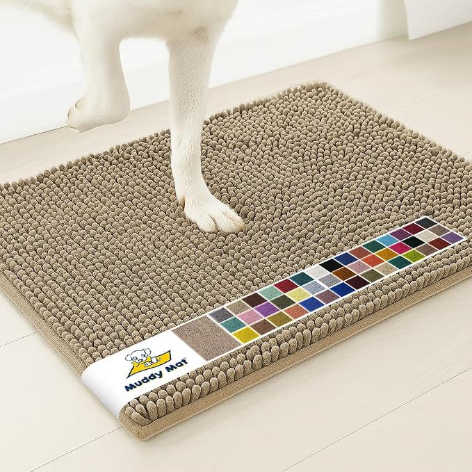 Muddy Mat® | Super Water Absorbent Door Mat Indoor, Microfiber Quick Dry Chenille Entryway Rug, Slip Resistant Front Door Mat, Indoor Mats for Entryway, Machine Washable Pet Rug, Taupe 32" x 40"