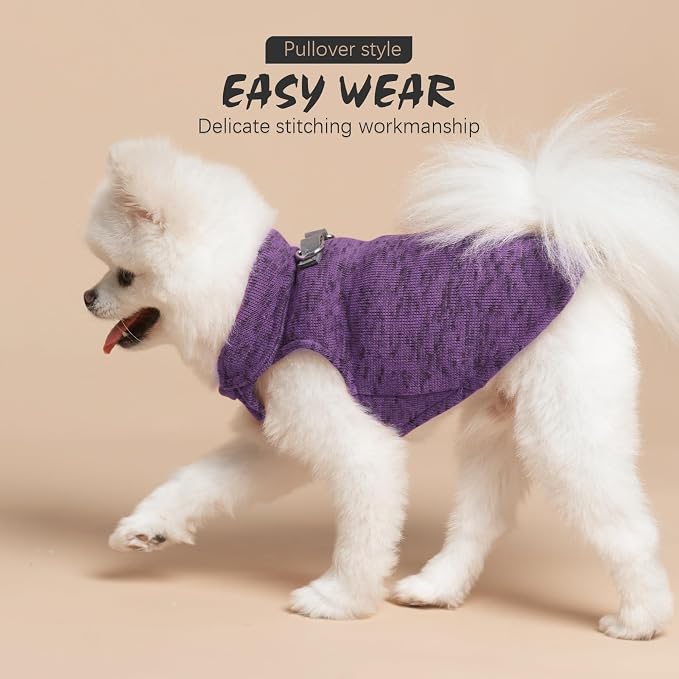 Fleece Dog Sweater - Pullover Dog Jacket, Warm Winter Coat Vest with D-Ring for Leash, Pet Cold Weather Clothes Outfit, Sweatershirt for Boys or Girls Puppy Purple L