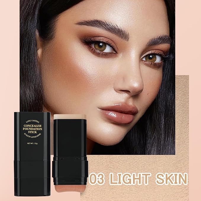 Concealer Foundation Stick, 2 in 1 Dual-Ended Long-Lasting Concealer Stick with Brush, Full Coverage for Beauty Face Makeup