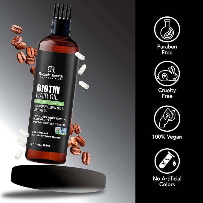 Botanic Hearth Hair Oil for Hair Growth & Hair Treatment Oils| Strengthening Dry, Frizzy, Damaged Hair & Scalp Treatment | Biotin Hair Oil – 6.7 Fl Oz