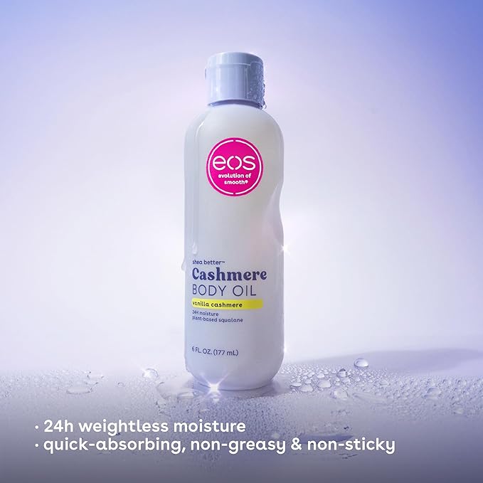 eos Cashmere Oil, Vanilla, 24 Hour Moisture, Plant-Based Squalane to Soothe, Soften and Smooth Dry Skin, 6 fl oz