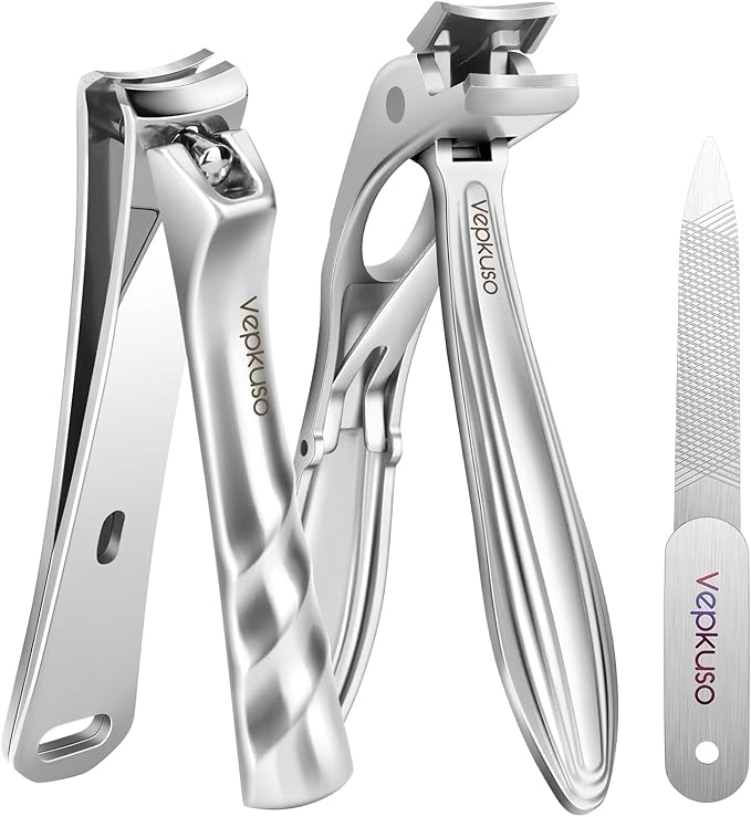 Vepkuso Toenail Clippers&Nail Clippers for Seniors Thick Nails - Professional Nail Clippers Set for Men/Women, Manicure Kit with Angled Head, Stainless Steel Toe Nail Cutter, Gift Idea
