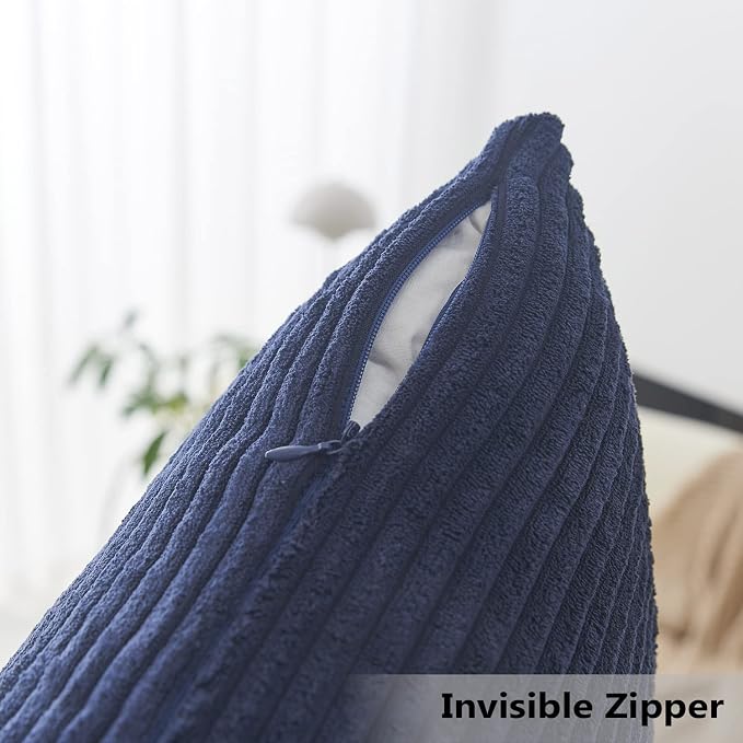 Home Brilliant Square Decorative Pillow Cover Dark Blue Solid Plush Pillow Case 20x20 Corduroy Striped Throw Pillow Cover for Sofa Couch Bed, 20 x 20 inch (50cm), Navy Blue