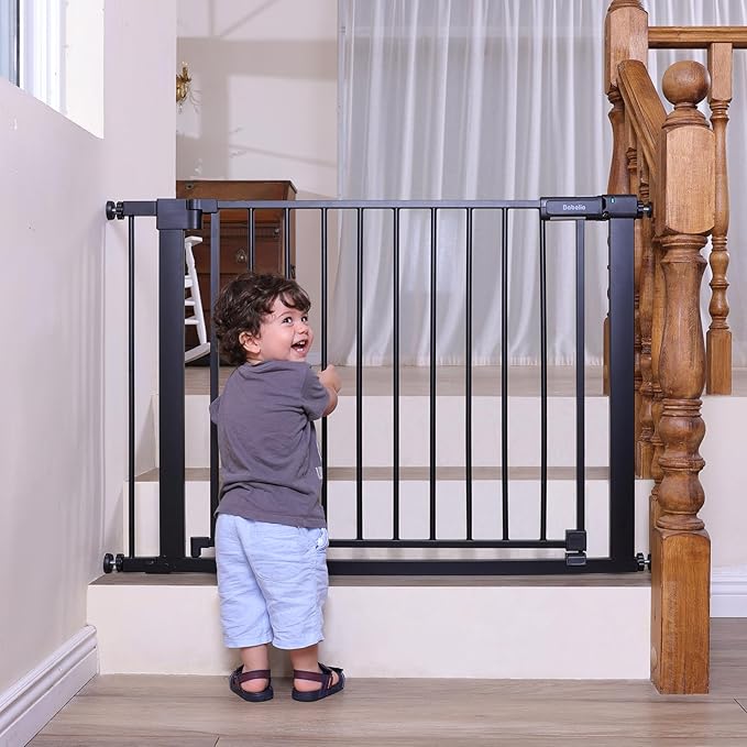 Babelio Baby Gate for Stairs No Drilling, 41-46" Wide Dog Gate with Door | Pressure/Wall Mount; Lock Indicator; 39" Wide Door; Auto-close; 200N Impact Tested; Easy Install for Doorways, Hallway, Black