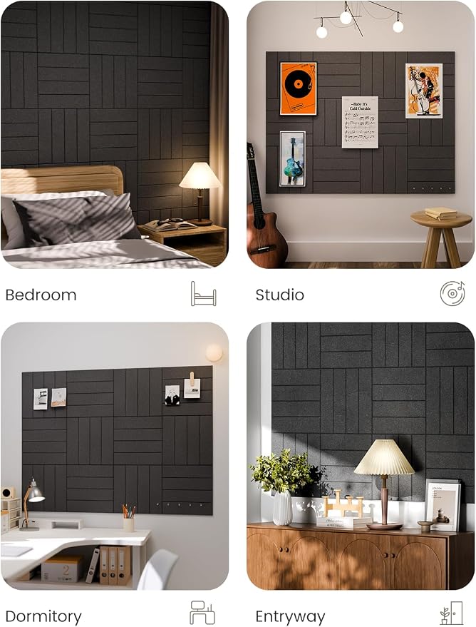Fluxynara Felt Bulletin Board & Cork Board Alternative, Charcoal Gray | 48" x 36" Pin board, Removable Adhesive Tabs, Easy Install Without Wall Damage, For Home Office Decor