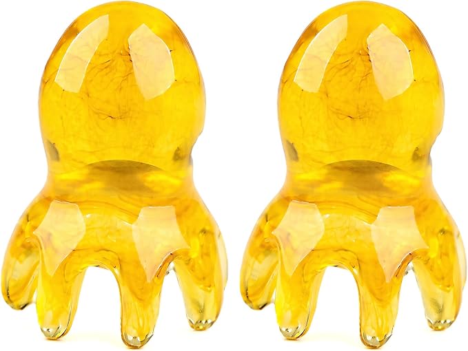 NIIIYTYB 2Pcs Head Massage Tools Scalp Massager Scraper for Deep Relaxation Acupressure Massager Japanese Spa Hair Care Tool for Home Office Travel Amber