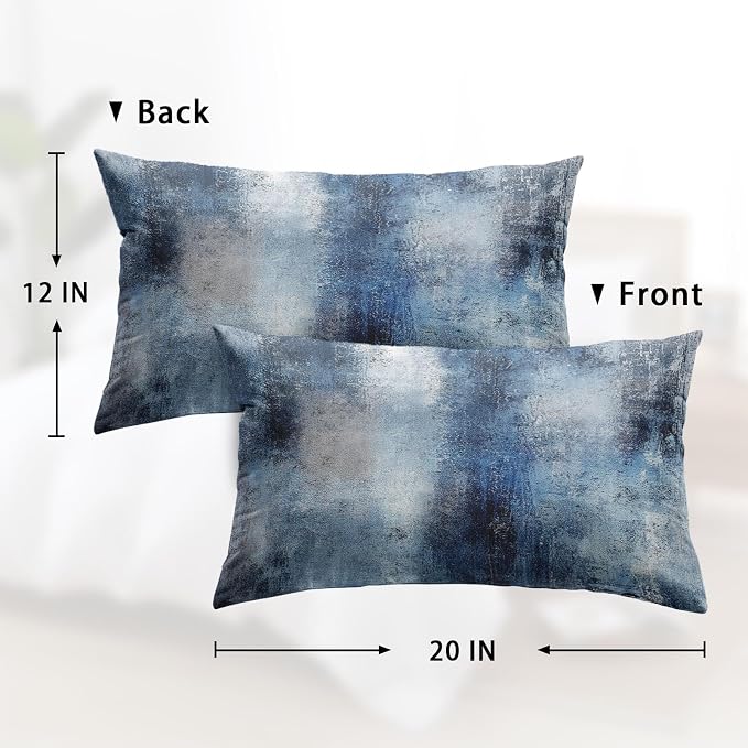 Throw Pillow Covers Set of 2, 12 x 20 Inch, Navy Blue Art | Abstract Modern Art Outdoor Decorative Square Pillow Cases Couch Cushion Case for Couch Bed Sofa Living Room Home Decor
