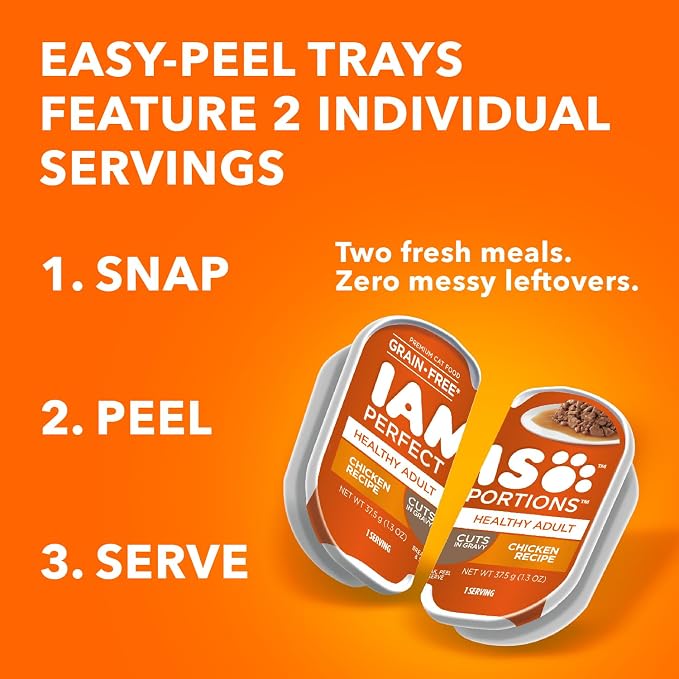IAMS Perfect Portions Cuts in Gravy Wet Cat Food, Variety, 24 Count | Grain-free, antioxidant Vitamin E for immunity, no artificial flavors or preservatives, 2.6 oz. twin-pack trays, made in USA