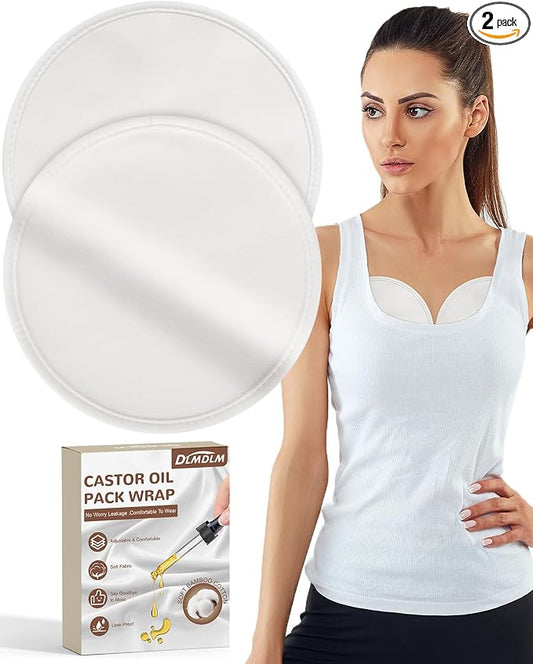 DLMDML 2Pcs Castor Oil Pack for Breast, Reusable Organic Castor Oil Wrap Breast Pad, Anti Leak Breast Nursing Pads for Women Relaxing Sleeping (White)