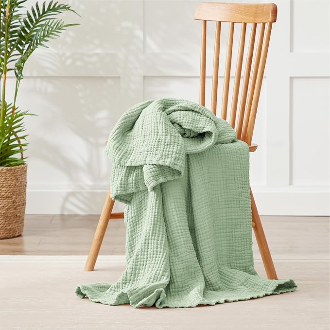 100% Cotton Muslin Blanket Twin 60" x 80", Breathable and Lightweight Cotton Twin Blankets for Couch, Soft Cooling Summer Gauze Blanket for Adults All Season, Sage Green
