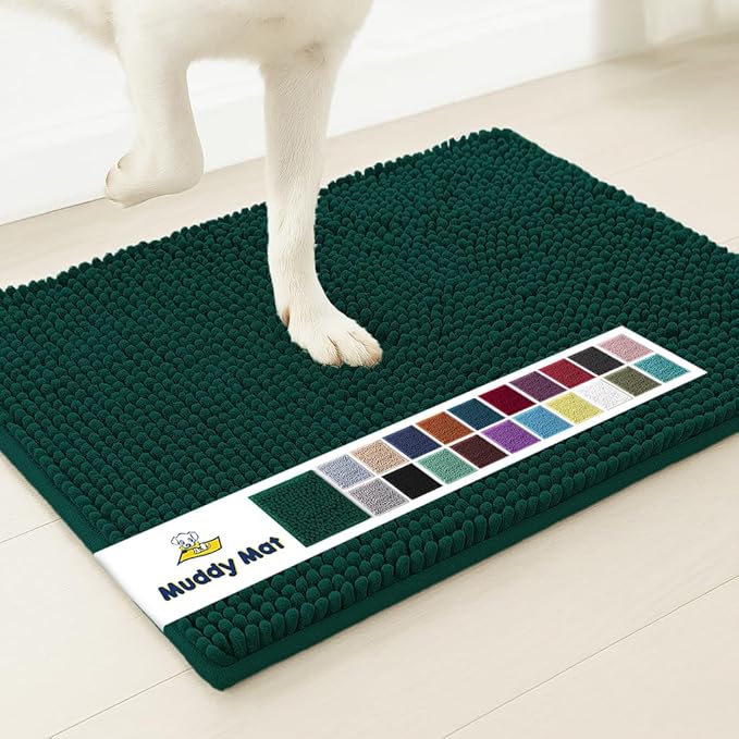 Muddy Mat® | Super Water Absorbent Door Mat Indoor, Microfiber Quick Dry Chenille Entryway Rug, Slip Resistant Front Door Mat, Indoor Mats for Entryway, Machine Washable Pet Rug, Dark Green 72"X48"