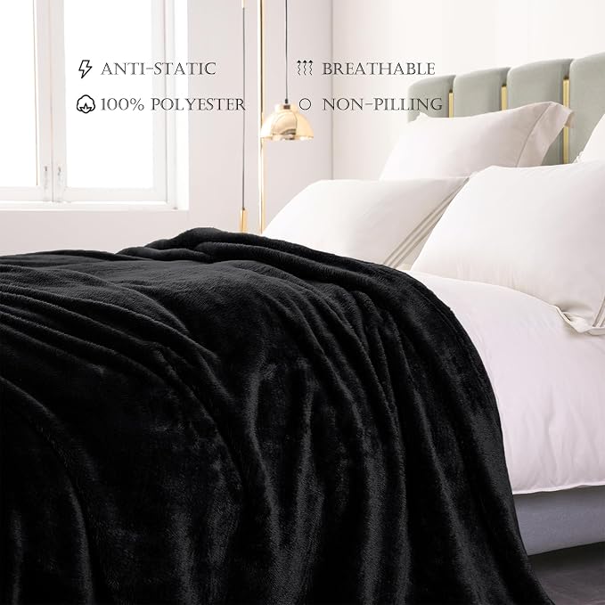 Exclusivo Mezcla Fuzzy Plush Fleece Bed Blanket Twin XL Size, Black | 90x66 Inches, Super Soft and Cozy Bed Blanket, Fluffy Blanket for Bed, College Dorm Room Essentials, All Season