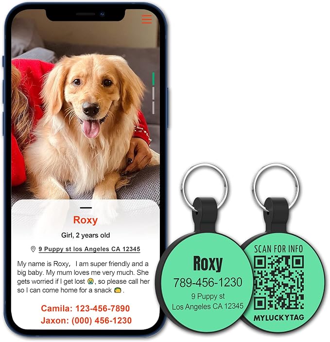 MYLUCKYTAG Silent Silicone QR Code Pet ID | Personalized Dog & Cat Collar Tag | Online Profile with Scanned Location Alert Email