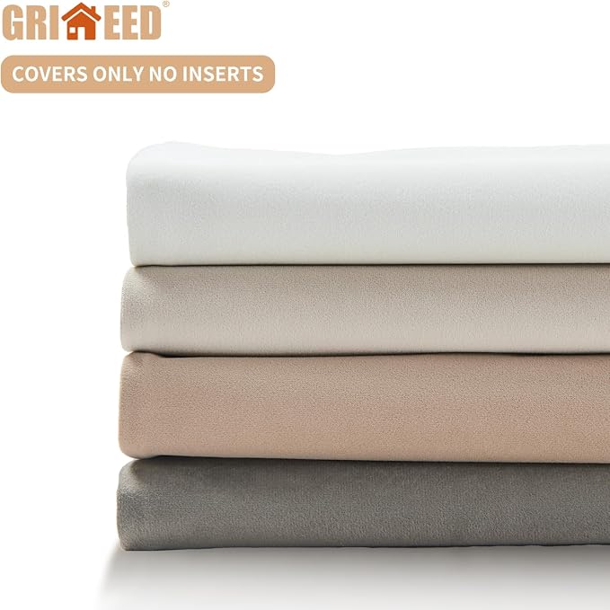 Throw Pillow Covers Set of 4 18x18 Inch Pillow Covers, Soft Velvet Neutral Beige Khaki Grey Pillowcases for Couch Sofa Bed Living Room, Home Boho Decor, Farmhouse Cushion Covers