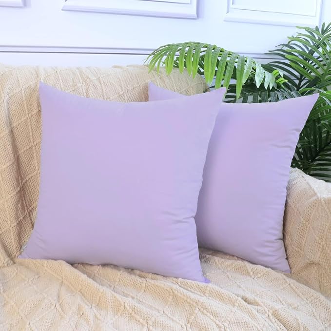 4-Pack 100% Cotton Comfortable Solid Decorative Throw Pillow Case,Thmyo Square Cushion Cover Pillowcase Sublimation Blank Pillow Covers DIY Throw Pillowcase for Sofa(20x20 inch/ 50x50cm,Light Purple)