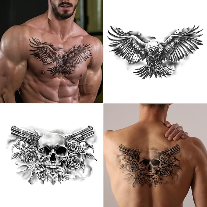 Yazhiji 13 Sheet Large Chest Underboob Temporary Tattoos for Adult, 8 Sheets Sexy Rose Flower Belly Tattoos Tramp Stamp for Women, 5 Sheets Body Scar Cover Fake Chest Tattoos Stickers for Men