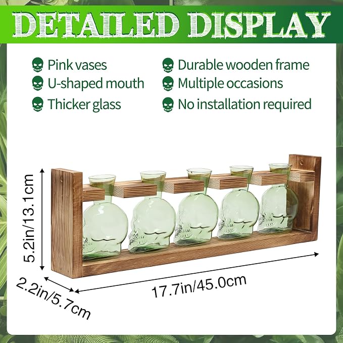 Plant Terrarium Propagation Stations Halloween Skull Planter Vase Skulls | decor With Wooden Stand Gife for Father - 5 Vases