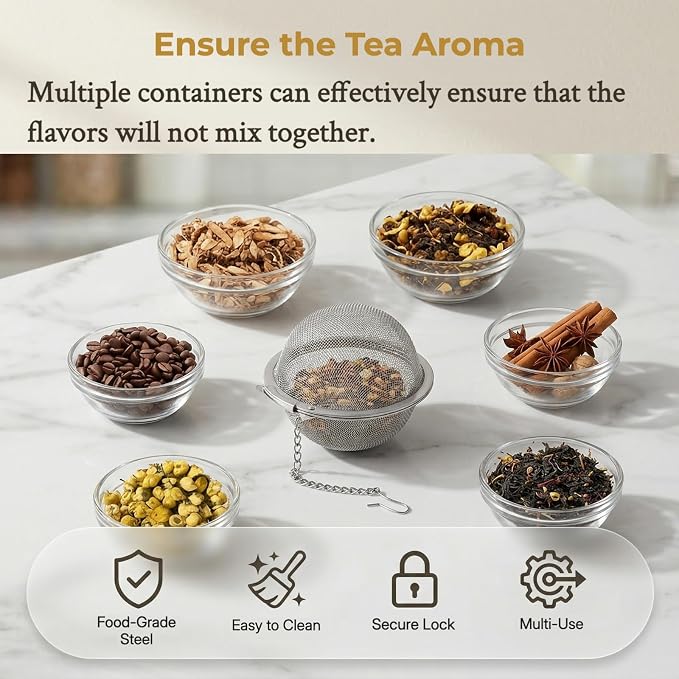 4Pcs 304 Stainless Steel Tea Infuser for Loose Leaf Tea, Extra-Fine Mesh Tea Strainer Ball, Tea Diffuser with Long Chain for Mug & Teapot, Reusable Tea Infusers for Herbal Tea & Spices