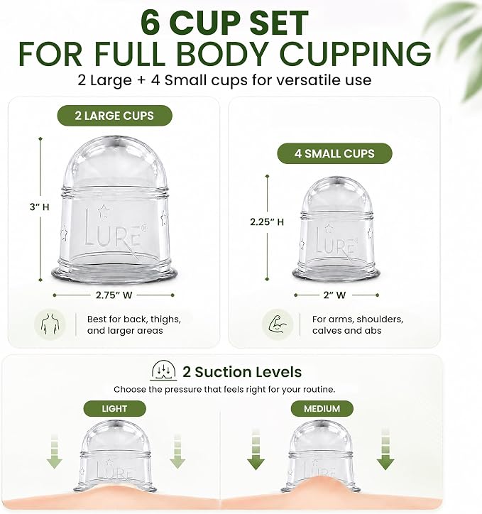 Silicone Cupping Therapy Set 6 Professional Massage Cupping Cups for Cupping Therapy Cup Kit for Massage, Myofascial Release, Cellulite Reduction