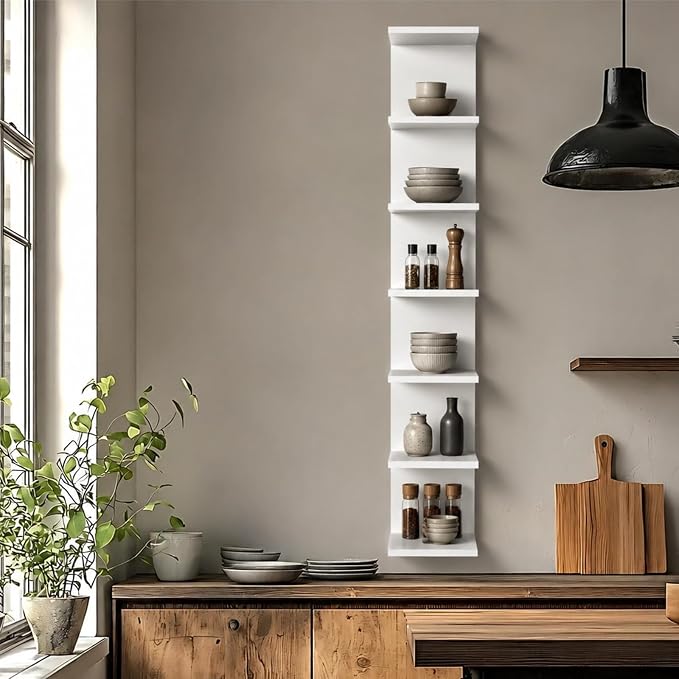 7 Tier Floating Shelf for Wall - Simple Display Shelf for Small Spaces, Decorative Hanging Shelf for Room Decor, Entryway, Dressing Room, Bedroom and Bathroom，White