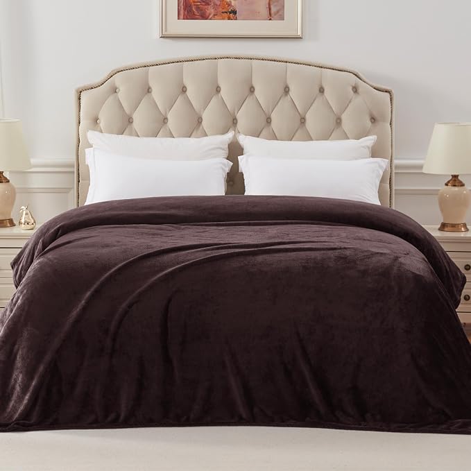 Exclusivo Mezcla Soft Fleece Blanket Twin Size for Bed, Coffee | 90x66 Inches, Double-Sided Brushed Flannel, Lightweight Plush Cozy Blanket for Home Decor, All Season, Machine Washable