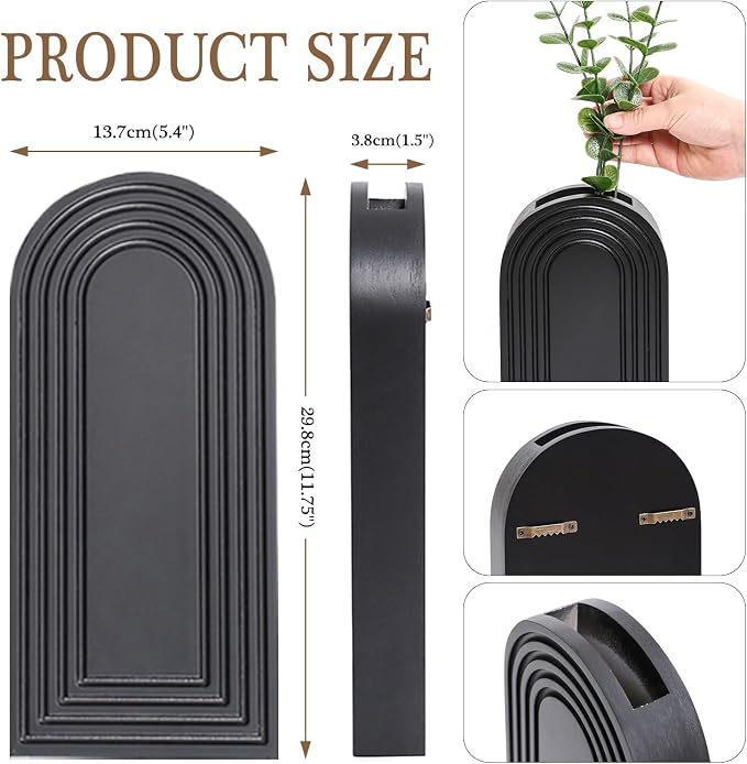 Dnnnii 2 Pack Wooden Wall Vase Set - Dark Brown Finish Modern Farmhouse & Boho Wall Decor for Entryway, Hallway, Bathroom, Living Room, Dining Room, Narrow Spaces