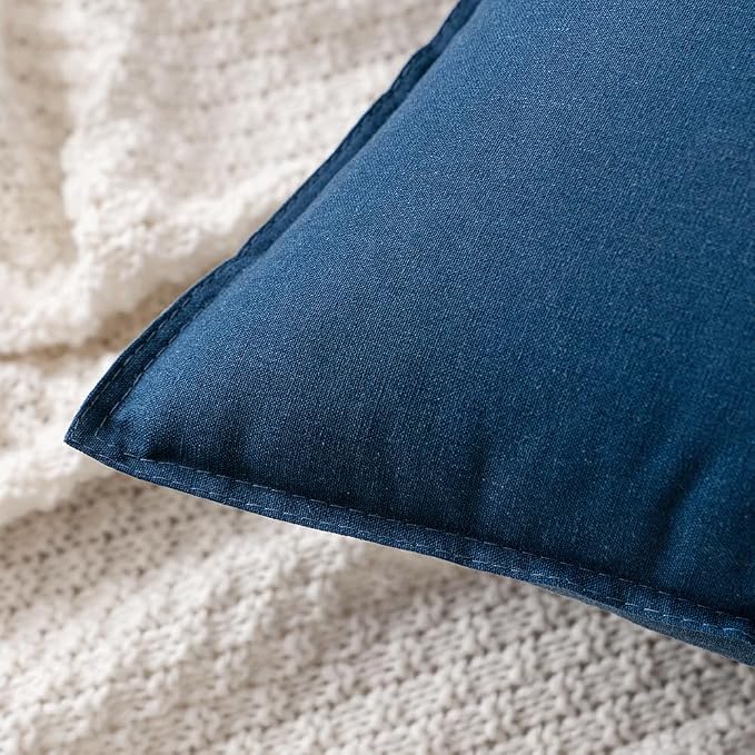 MIULEE Pack of 2 Decorative Linen Pillow Covers 20x20 Inch Navy | Boho Farmhouse Modern Accent Throw Pillows, Soft Neutral Cushion Covers, Home Decor for Sofa Couch Bed Living Room