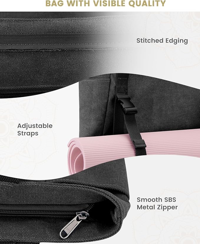 Gonex Yoga Mat Bag, Yoga Gym Bag Tote Bag with Multi Pockets For Women Men, Canvas Yoga Mat Carrier Take in Out Mat Easily For Pilates Travel Workout Office