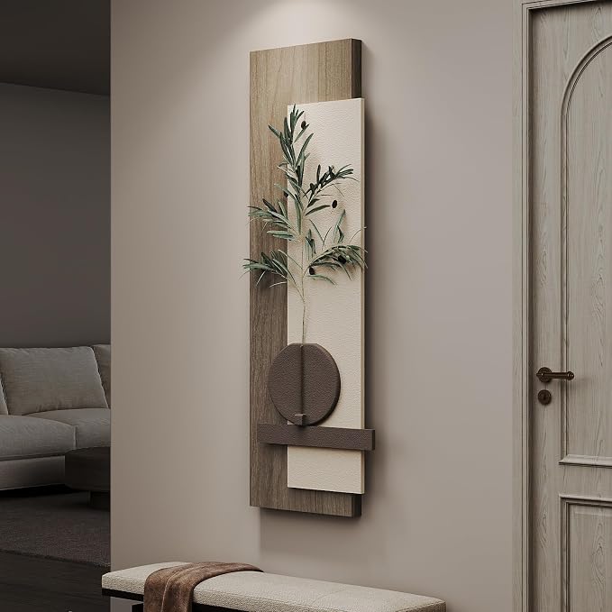 Modern Neutral 3D Textured Long Narrow Vertical Wall Art for Living Room | Long narrow wall art, Faux olive branches, Layered panels, Neutral tones wall art for living room bedroom entryway decor
