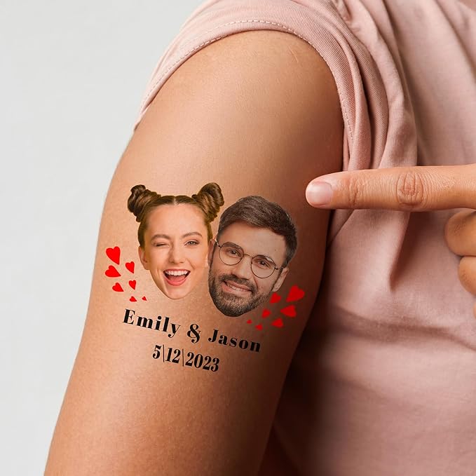 Easycosy Custom Temporary Tattoos with Photos, Personalized Funny Face Temporary Tattoos, Party Favors for Boyfriend & Girlfriend, set of 15