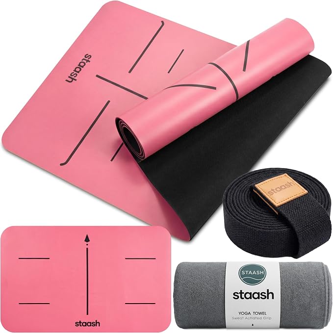 STAASH Premium Yoga Set – PU & Natural Rubber Mat + Towel + Strap + Knee Pad – Non-Slip Grip, Eco-Friendly, Studio Quality