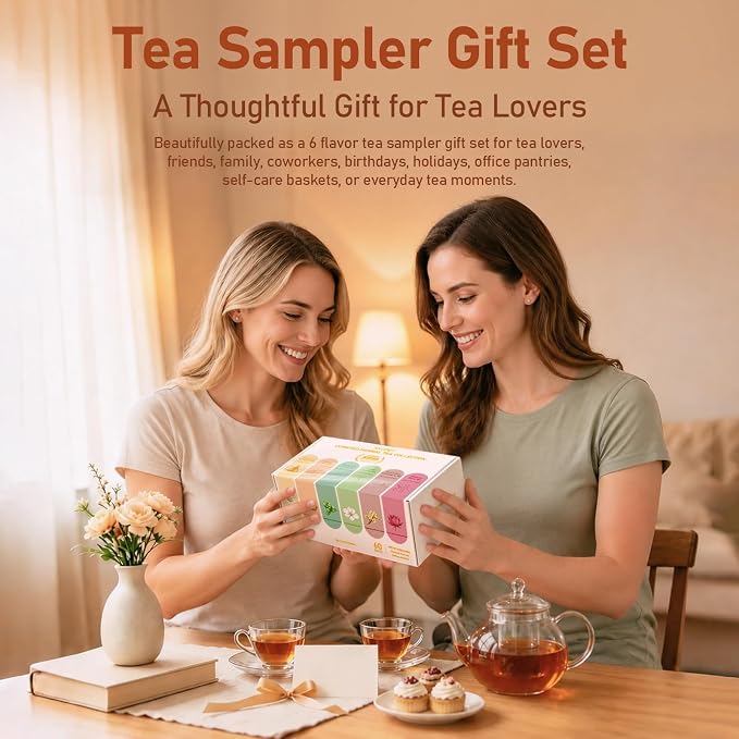 RHYSRIEY Herbal Tea Variety Pack, 60 Tea Bags, 6 Flavor Gift Set | Real tea leaves, flowers, fruits and botanicals with no artificial flavors, colors or preservatives