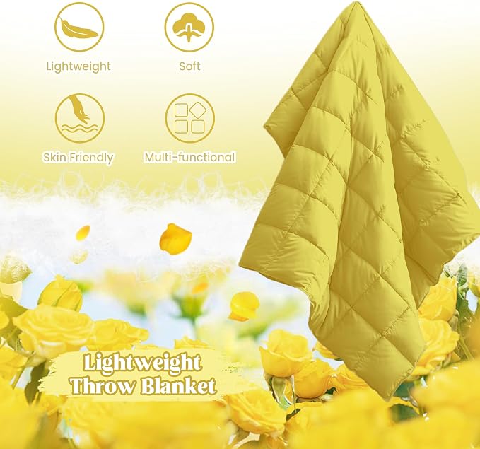 puredown® Soft Feather Down Throw Blanket Lightweight Packable Couch Throw for Indoor and Outdoor Use, 50"X70", Yellow
