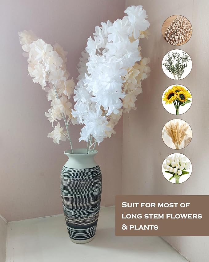 12.6" Tall Vintage Ceramic Rustic Farmhouse Vase (Full Skipcut Brown) | Large Boho Textured Flower Vases for Home Decor, Living Room, Table, Mantel, Shelf