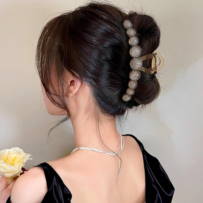 Hair Claw Clips for Women, Large Plastic Vintage Hair Claw Jaw Clip, Non-Slip Strong Hold Elegant Acrylic Ornaments Clasps Styling Clamps Accessories for Lady Thin, Thick Hair (2 Pack)
