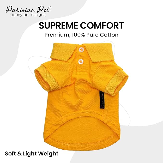 Parisian Pet Dog Polo Shirt – Classic Yellow Cotton Pet Apparel with Collar & Buttons, Soft Breathable Puppy T-Shirt - Cute Dog Clothes - Ideal Summer Clothes for Large Dogs - Shirts for Dogs Boy Girl