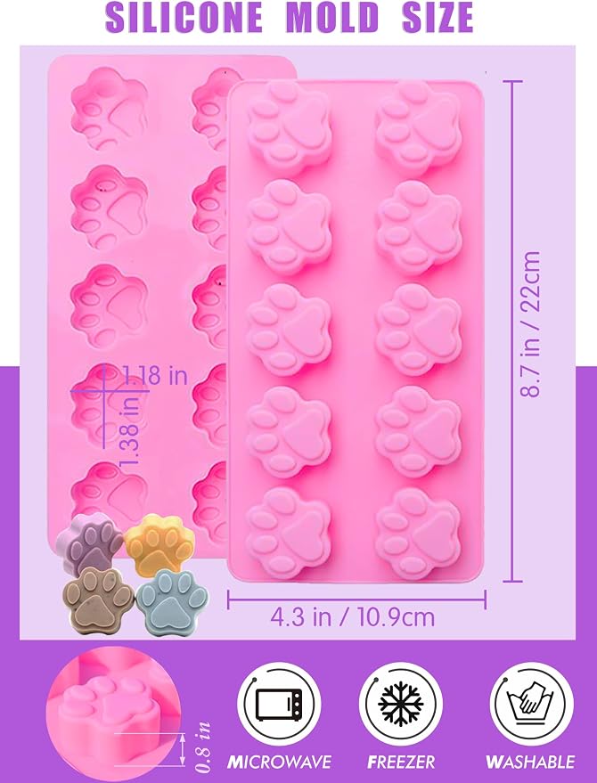 Puppy Dog Paw and Bone Silicone Molds,Non-Stick Food Grade Silicone Molds for Baking,Dog Bone Cookie Cutters for Treats - Set of 6