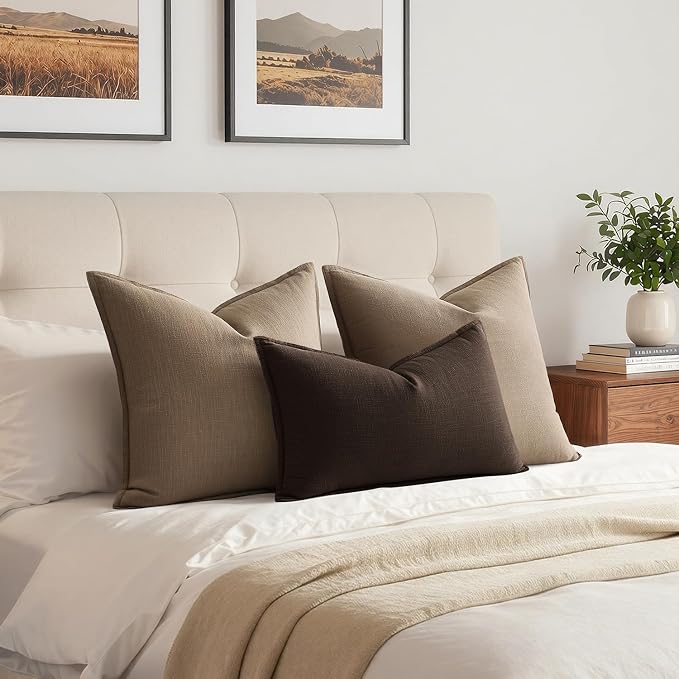 MIULEE Decorative Linen Lumbar Pillow Cover 12x20 Inch Dark Brown | Fall Autumn Boho Farmhouse Couch Long Throw Pillow for Bed, Pack of 1 Accent Modern Pillowcase, Sofa Livingroom Home Decor