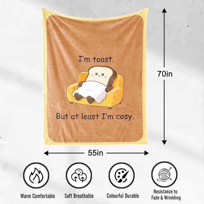 UFOORO Emotional Support Toast Blanket, Funny Blanket 60x50in Gifts for Women/Men, Funny Office Gifts for Coworkers, Super Soft Flannel Throw Blanket 55 * 70inches