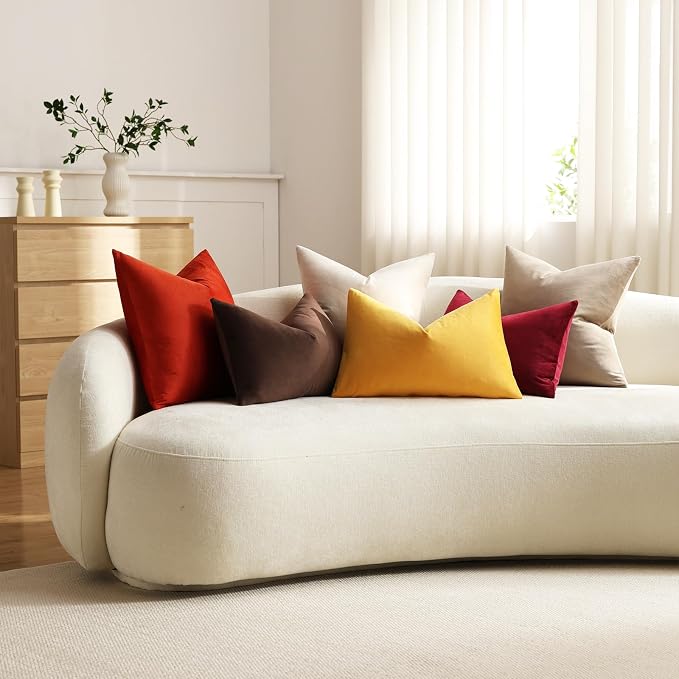 Euro Sham Covers 24x24 Cream: Pack of 2 Cozy Soft Velvet Square Modern Luxury Decorative Throw Pillow Cases for Sofa Couch Living Room Bed Home Decor