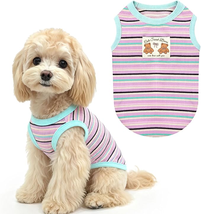 Small Dog Shirts Classic Striped Dogs Cats Clothes, Blue XXL | Soft Pet Tee Shirt, Breathable Dog Outfits with Exquisite Edging, Small Puppy Pajamas Chihuahua Yorki Party Daily Costumes