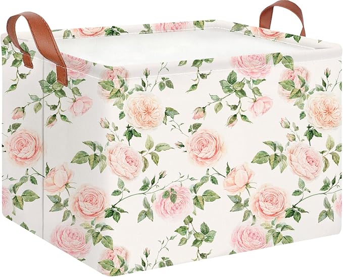 CLOCOR Rectangular Storage Basket Empty,Gift Basket,Waterproof Storage Bin with Handles,Room Decor(Watercolor Rose)