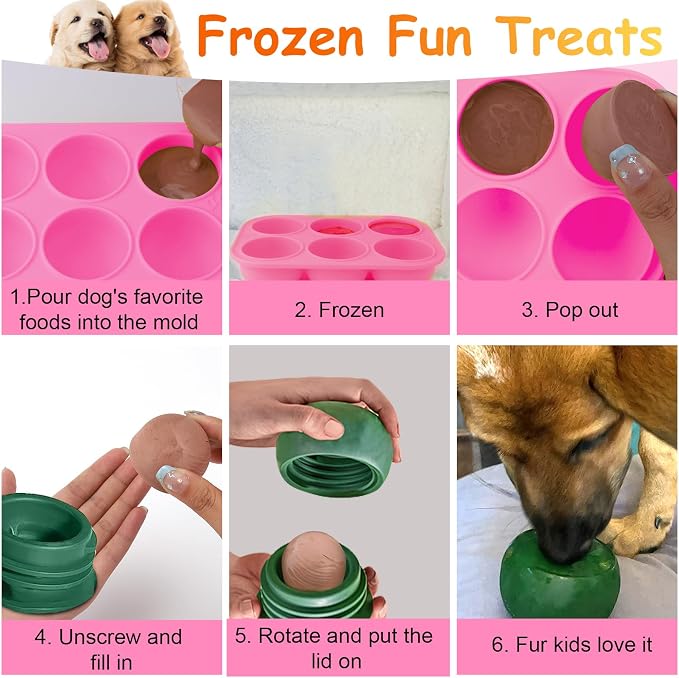 BABORUI 6 Cavities Silicone Dog Treat Molds for Woof Pupsicle & WOOF Party Pupsicle Large 25-75lbs, Reusable Silicone Popsicle Molds for Making Mix Refills Birthday Pops Popsicle Treats (L-Pink)
