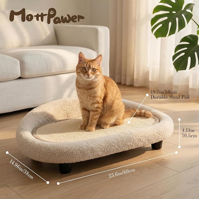 Cat Sisal Scratcher Bed with Refill Pad, Horizontal Scratching Sofa, Sisal Couch for Indoor Cats, Off-White Color