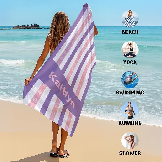 JML Custom Beach Towel with Name, Personalized Microfiber Beach Towel with Name, Large, Soft, Quick Dry & Absorbent for Swim, Pool,Adult,Summer Holiday,Vacation,Travel,Gift for Anniversary, Birthday